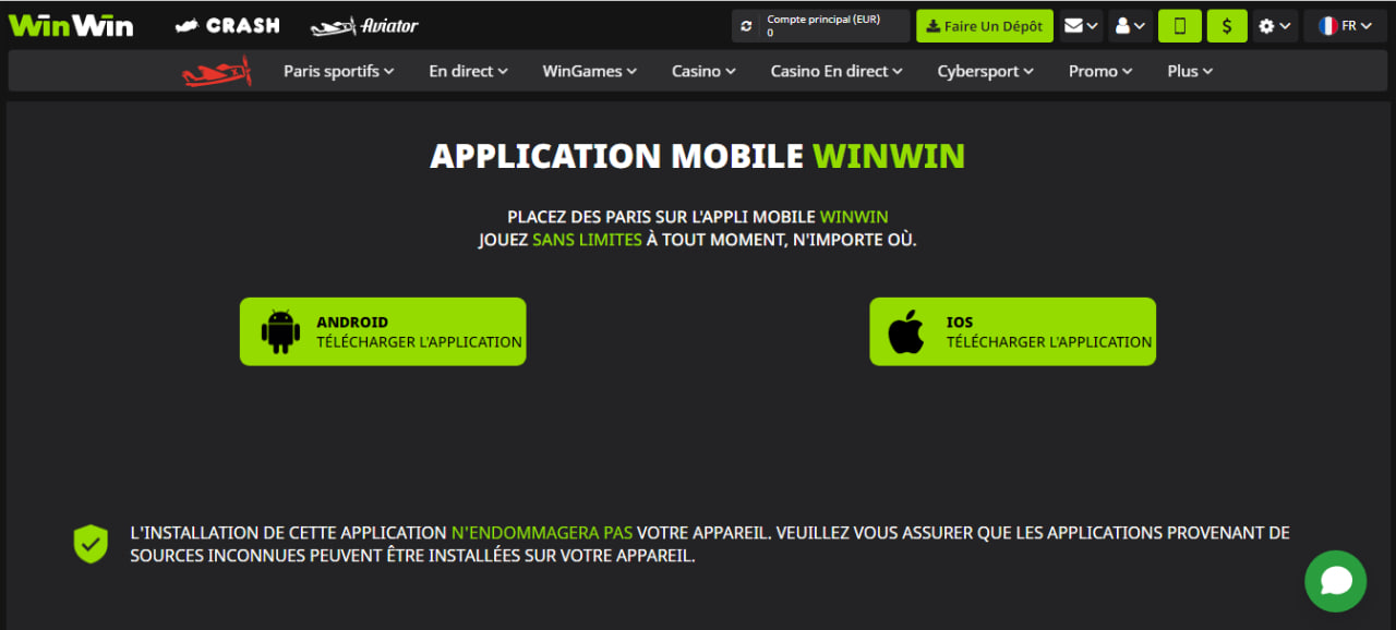 Version mobile et application Winwinbet 