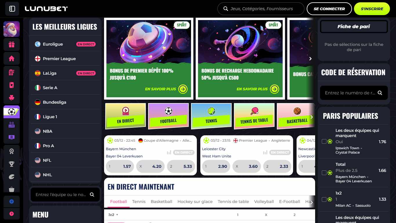 Lunubet Sport Betting France (Mobile screen), parisportif.tv